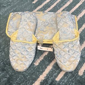 Elegant Blue and Gold Women's Slippers